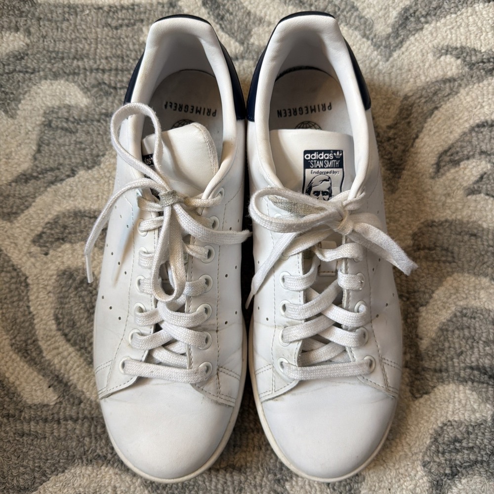 Adidas Stan Smith White Navy Leather Sneakers Men's‎ 8 Classic Casual